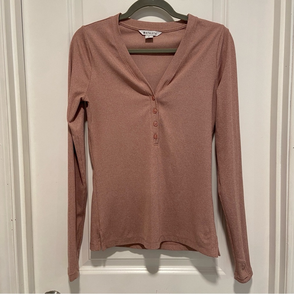 Athleta Dusty Pink Long-Sleeve Henley Top